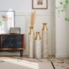 Mother's Day Gift Set Gilded White 3D Relief Flower Metal Vase Set - White / Gold - Image 17