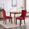 Classic Velvet Dining Chairs, High-End Tufted Solid Wood Contemporary Velvet Upholstered Dining Chair With Wood Legs Nailhead (Set of 2) - Burgundy - Image 14