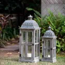 Wooden Candle Lantern Decorative, Hurricane Lantern Holder Decor For Indoor Outdoor, Home Garden Wedding - Gray