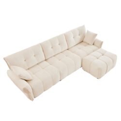 Elegant 3 Seater Sofa Set With Ottoman And Pillows, High Resilience Cushions - White