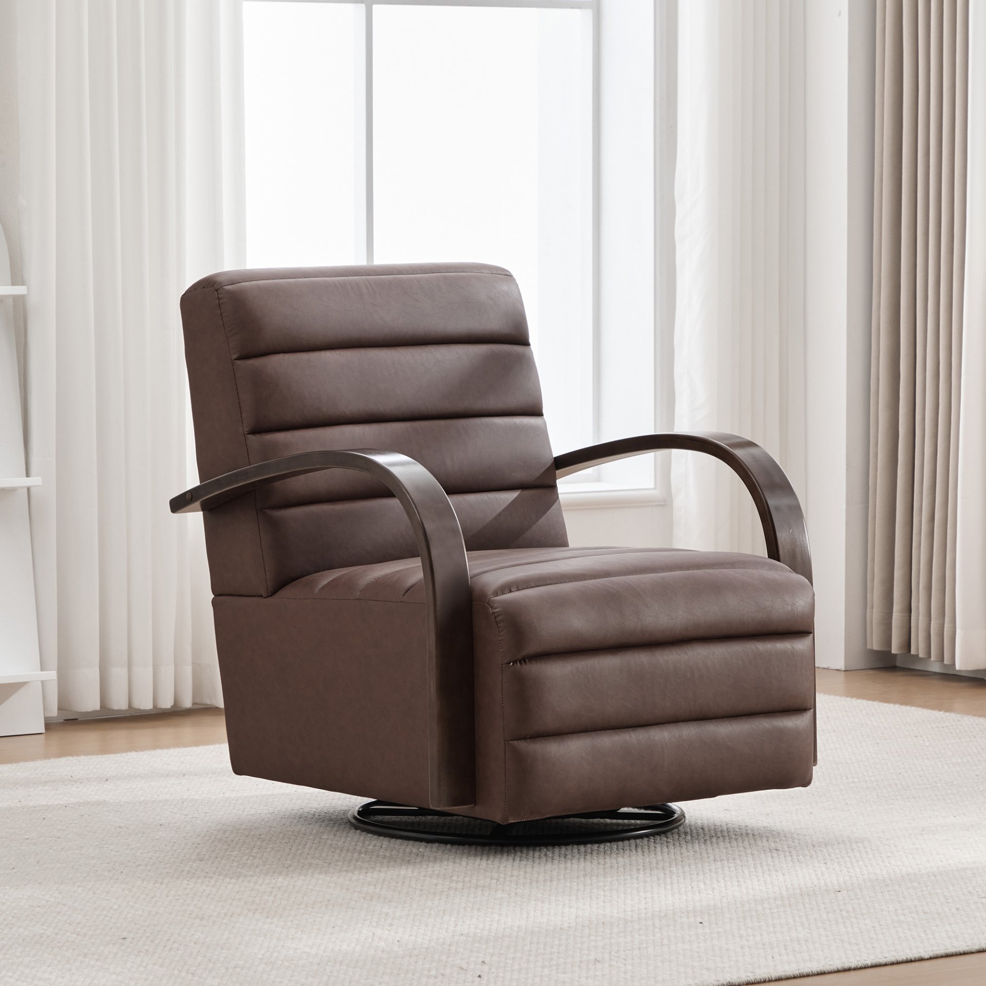 360° Swivel Accent Chair With Armrests, Comfy Lounge - Brown - Image 2