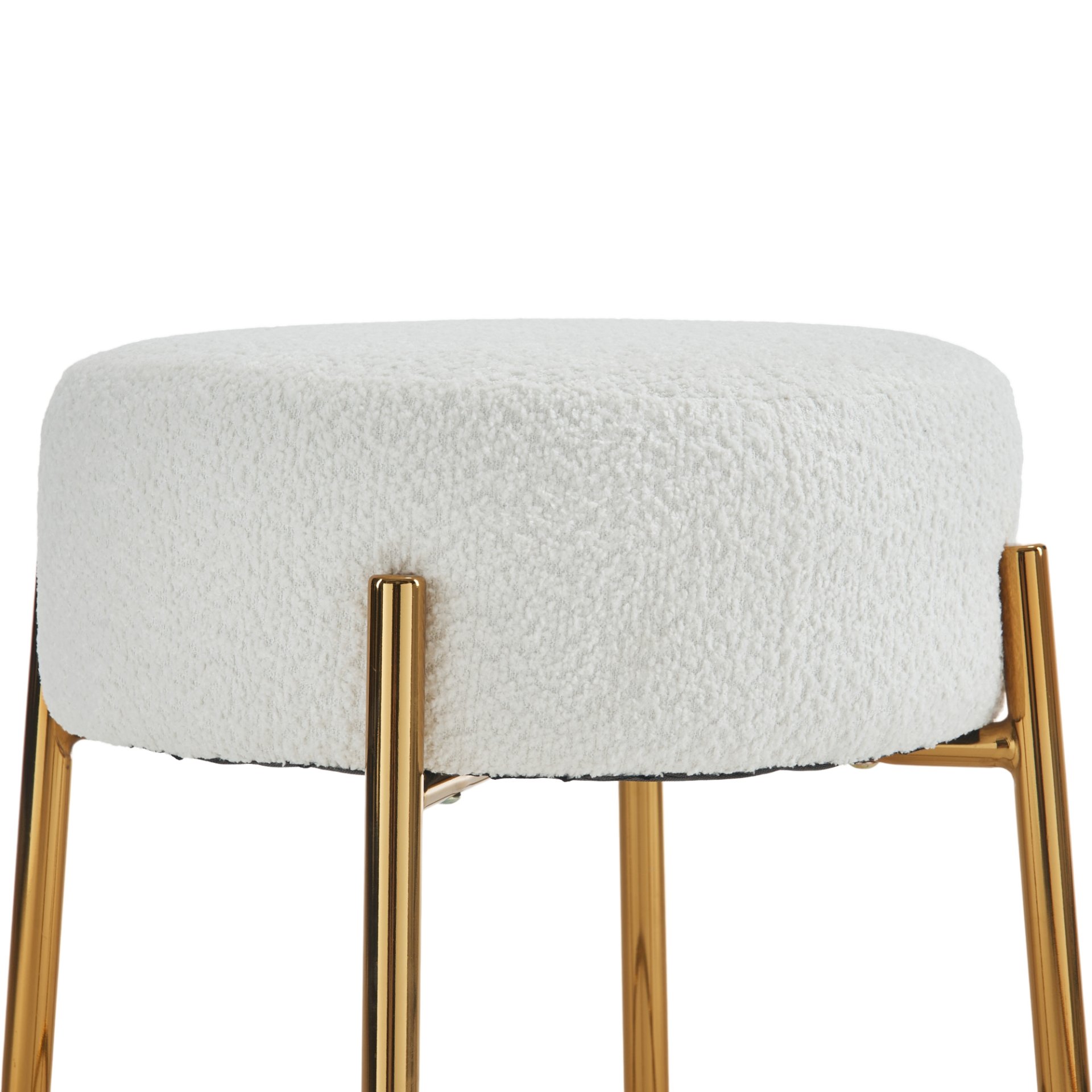 Round Bar Stools (Set of 2), Contemporary Upholstered Dining Stools For Kitchens, Coffee Shops And Bar Stores - White / Gold - Image 13