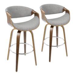 Curvini - Mid-Century Modern Fixed Height Barstool With Swivel (Set of 2) - Gray