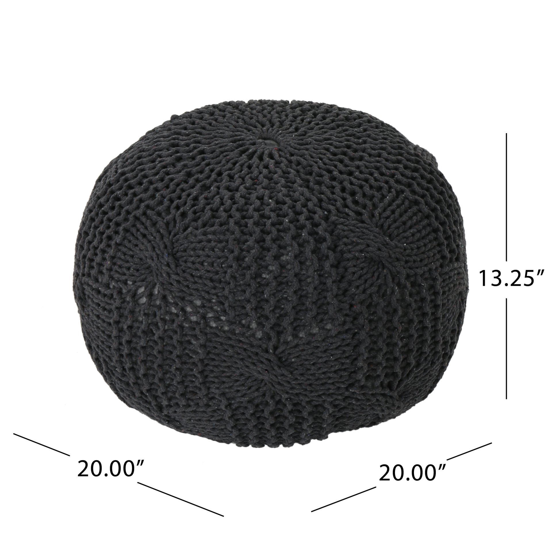 Bordeaux - Knitted Cotton Round Pouf, Multi Purpose Home Accessory - Dark Gray - Image 3