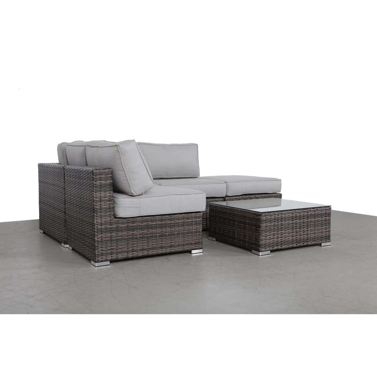 Wicker 3 Piece Seating Group With Plush Cushions, Sofa, Ottoman, And Glass Coffee Table - Brown - Image 6