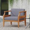 Outdoor Club Chair With Recessed Arms And Cushions - Dark Gray / Teak - Image 9