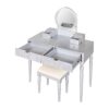 Luxury Vanity Desk With Round Mirror Height Adjustable Dressing Table Set Engineered Wood - Silver - Image 7