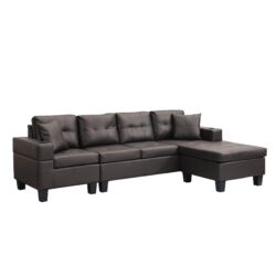 Modern Sectional Sofa Set With Chaise Lounge And Cup Holder, 4 Seater - Chocolate Brown