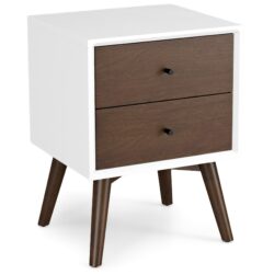 Caroline - Mid-Century Modern Style White Night Stand 2 Drawer - Dark Brown / White