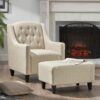 Elegant Upholstered Armchair With Ottoman Set - Beige - Image 4