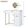 Makeup Vanity Desk With Lighted Mirror, Luxury Dressing Table With 2 Drawers And 1 Cabinet, 3 Lighting Modes Available For Bedroom - White / Gold - Image 8