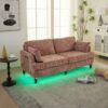 Modern Chenille 2 Seater Sofa With LED Light, USB Port, And Storage Bag - Pink - Image 15