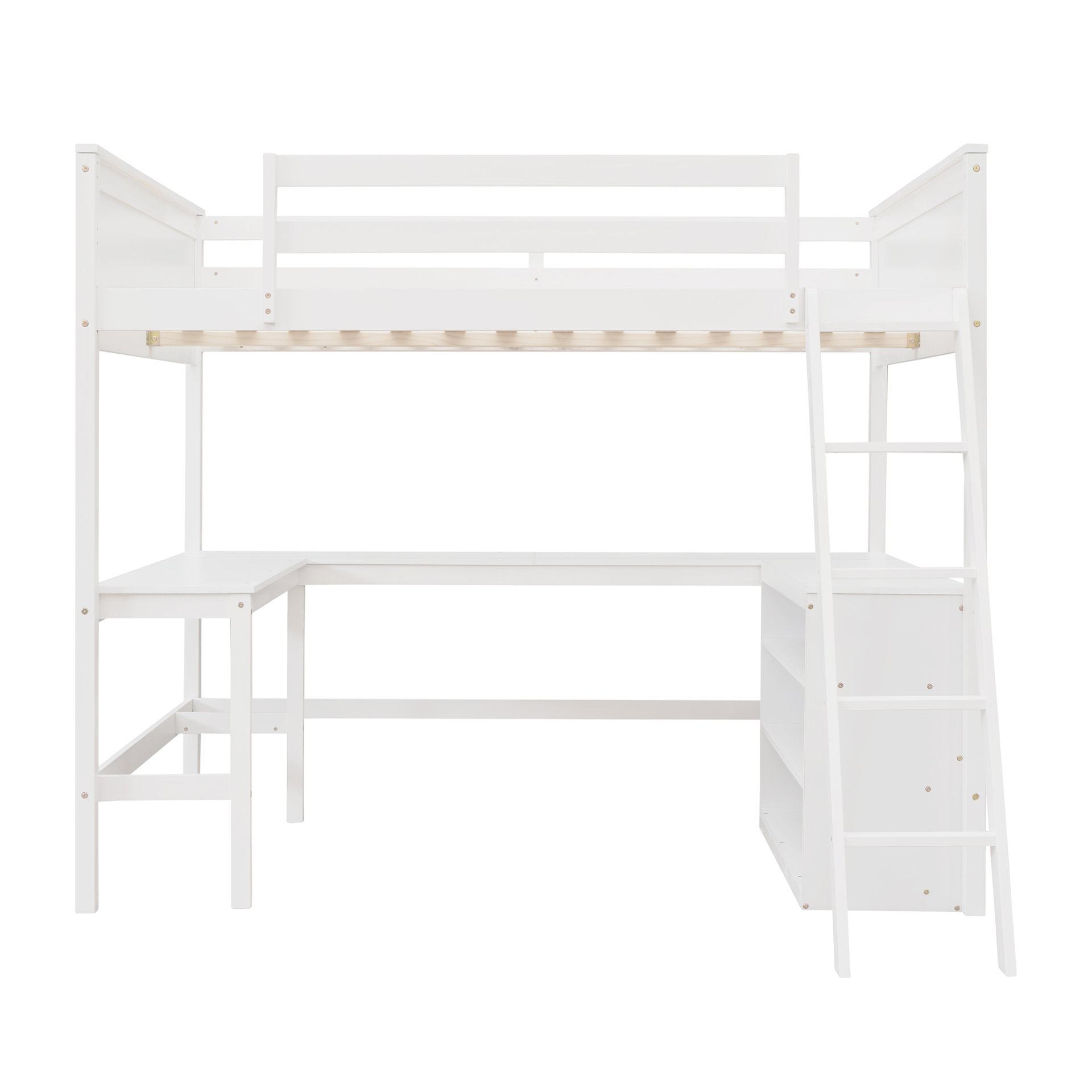 Full Size Loft Bed With Shelves With Desk - White - Image 3
