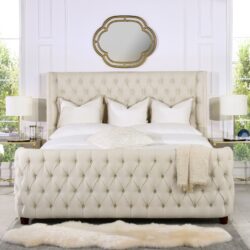 Brooklyn - King Tufted Panel Bed Headboard And Footboard Set - Light Beige