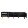 Rattan TV Stand With 3 Cabinets & 2 Drawers, Rattan-Inspired Media Console Table For Tvs Up To 80'', LED Light Entertainment Center, TV Cabinet For Living Room - Black - Image 11