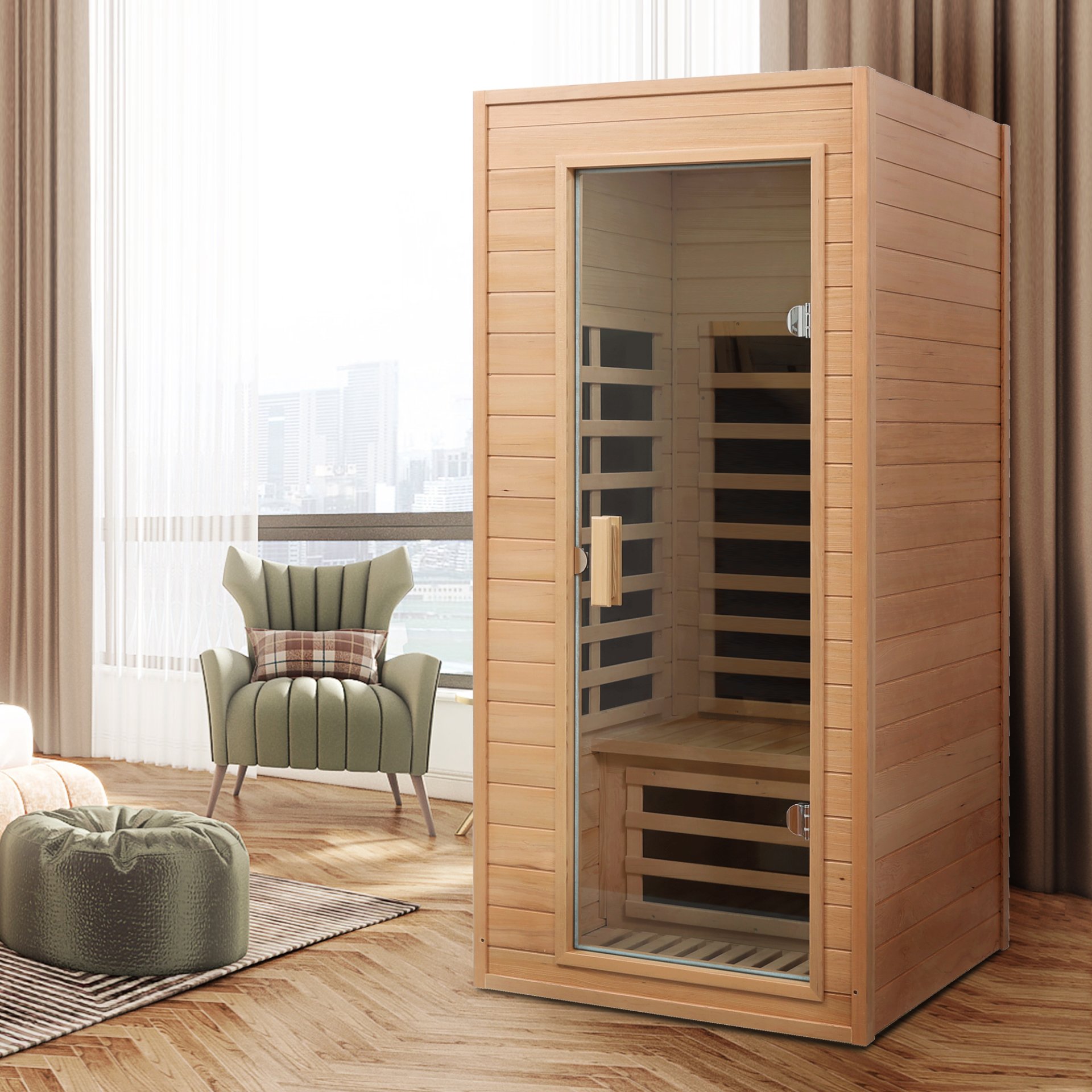 Hemlock - 1 Person Far Infrared Roof Embedded Indoor Sauna Room - Natural - Image 9