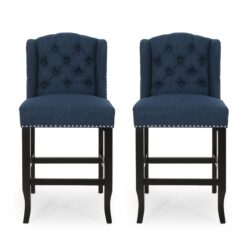 Solara - Fabric Tufted Counter Stool With Nailhead Accents (Set of 2) - Navy Blue