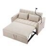 Convertible Sofa Bed Loveseat Sofa With Three USB Ports, Two Side Pockets, Two Cup Holders And 360° swivel Phone Holder For Living Room - Beige - Image 18