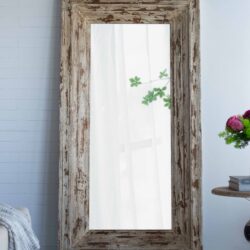 Full Length Rectangle Floor Mirror With Distressed Wood Frame - Brown