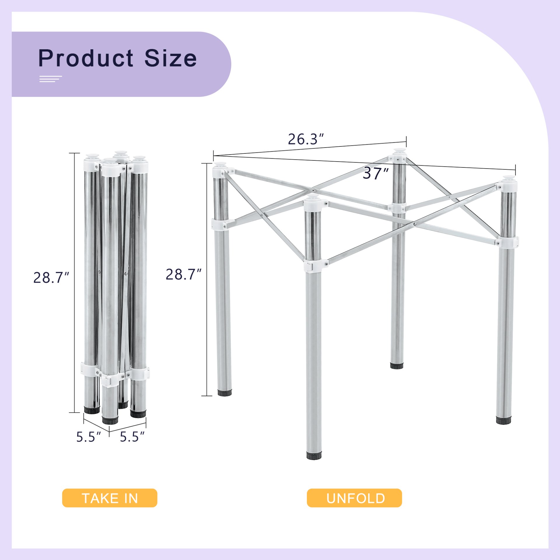 Simple Silver Stainless Steel Folding Table Frame Multifunctional Space Saving Design.Separate Folding Table Legs That Can Be Paired With Various Sizes And Styles Of Tabletops - Silver - Image 3
