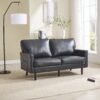 Mid Century Modern Loveseat Sofa, 2 Seater With USB & Removable Pillow Cover - Black - Image 2