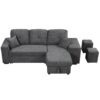 Reversible Sleeper Sectional Sofa Bed With Side Shelf And 2 Stools, Pull-Out L-Shaped Sofa Bed, Corner Sofa-Bed With Storage Chaise Left / Right Hande For Living Room - Blue / Black - Image 9