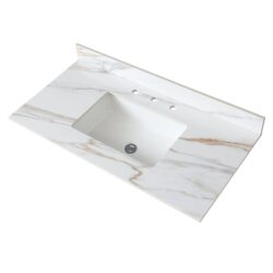 Marble Vanity Top With Undermount Sink And Backsplash, Sintered Stone - Carrara White