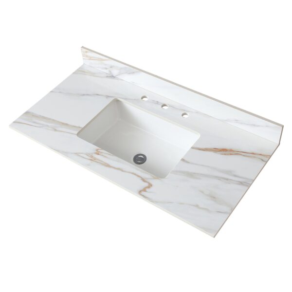 Marble Vanity Top With Undermount Sink And Backsplash, Sintered Stone - Carrara White