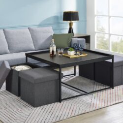 Vinny - Wood Grain 5 Piece Coffee Table Set With Raised Edges (Set of 5) - Black