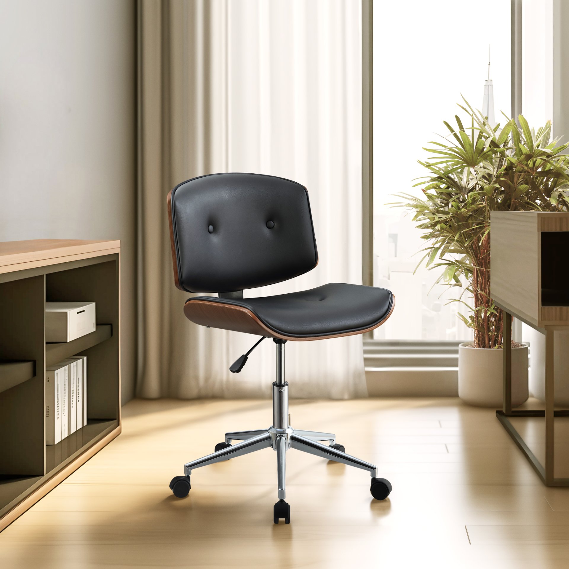 Camila - Synthetic Leather Office Chair - Black - Image 3