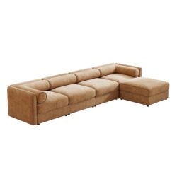 Modular Sectional Sofa With Storage Cylindrical Backrest And Armrests Deep Comfortable Seating Chenille 4 Seat L Shaped Sofa - Camel