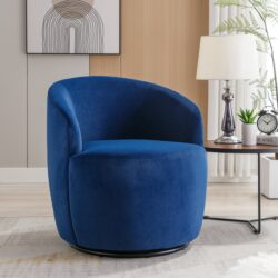 Velvet Fabric Swivel Accent Armchair Barrel Chair With Black Powder Coating Metal Ring - Blue