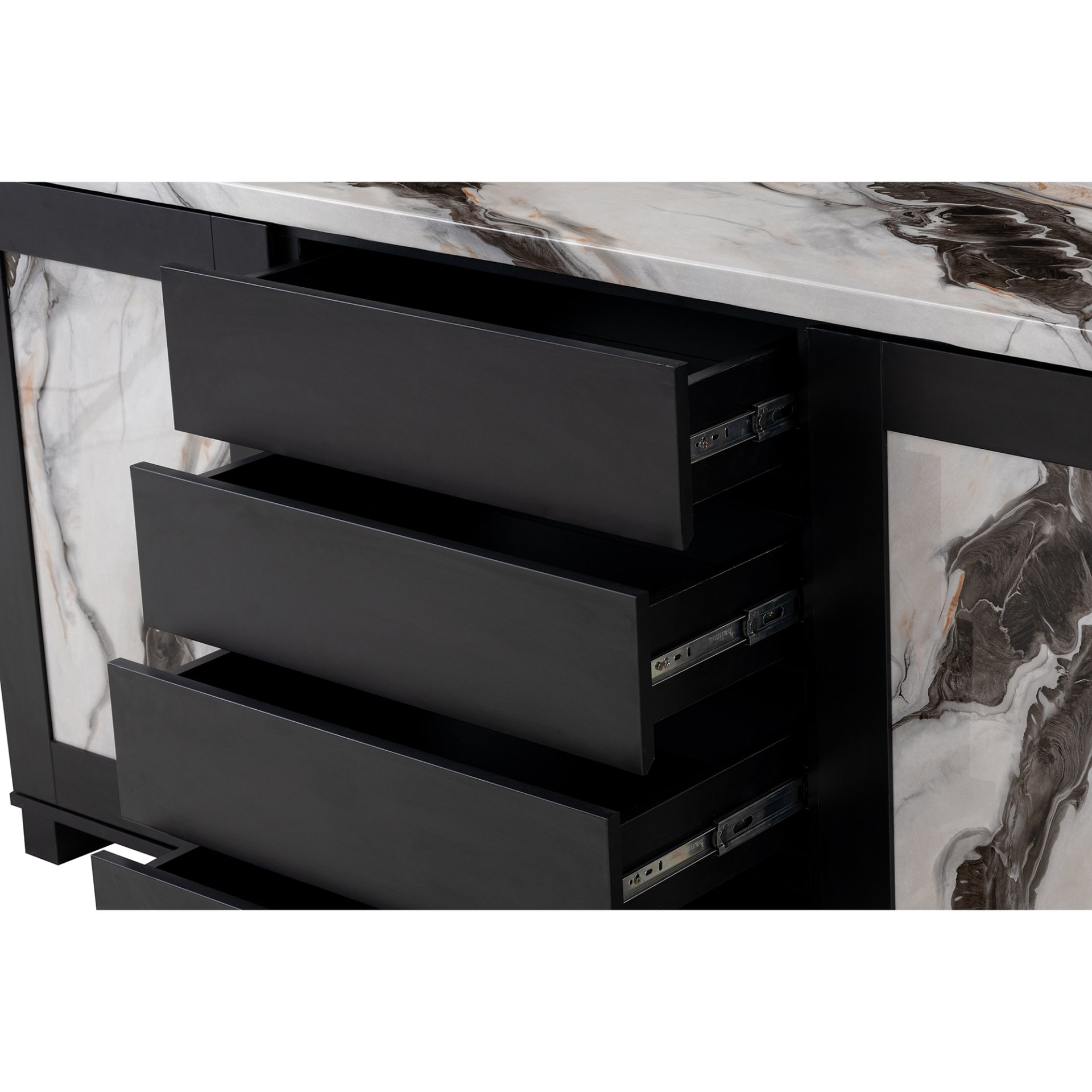 Stacey - Buffet With Storage Drawers And Marble Detailing - Black / Marble - Image 8