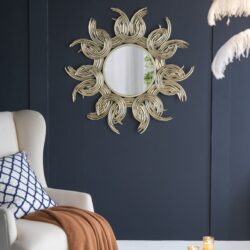 Sunburst Metal Decorative Mirror With, Boho Wall Decor Sun Mirror For Living Room Bathroom Enterway - Gold