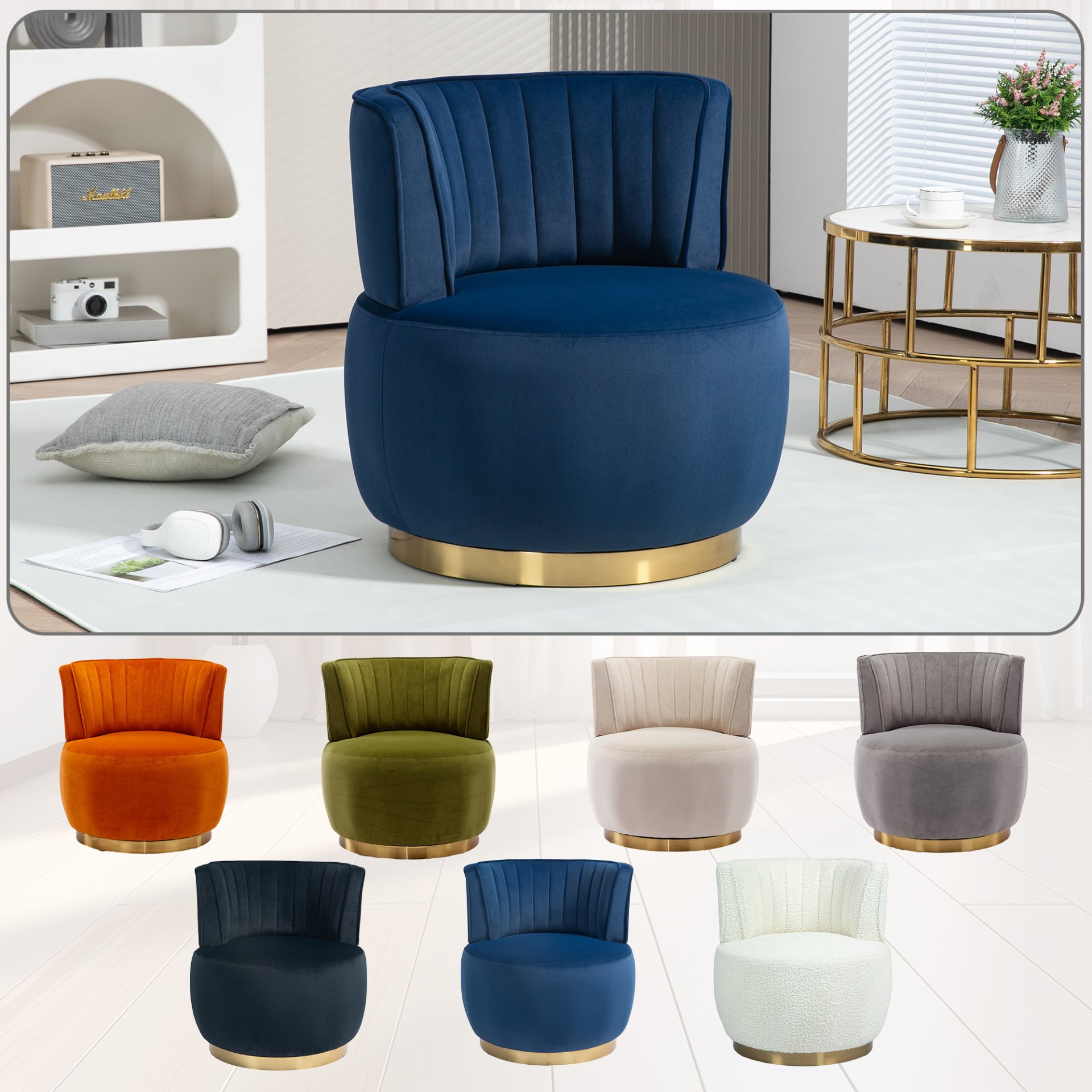 Coolmore - Swivel Barrel Chair, 360 Degree Swivel Accent Sofa Chair With Soft Velvet - Navy - Image 16