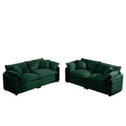 Modern Fabric Living Room Sofa Set, (Set of 2) Sofas With Cushions Corduroy Upholstery - Green