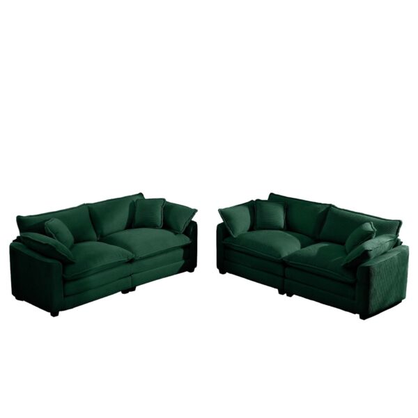 Modern Fabric Living Room Sofa Set, (Set of 2) Sofas With Cushions Corduroy Upholstery - Green