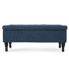 Hyatt - Suede Storage Ottoman With Tufted Top And Dark Wooden Legs - Navy Blue - Image 2