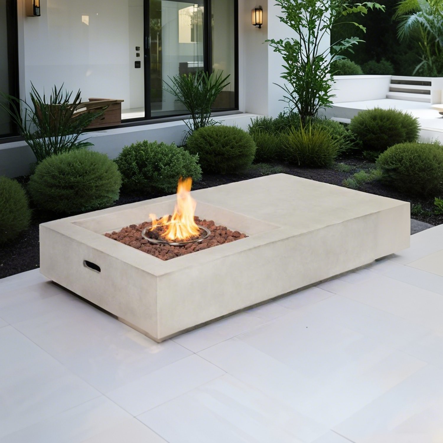 Propane Gas Fire Pit Table, 50000 Btu Rectangular Concrete Fire Pit For Outside Patio Deck Garden Backyard - Light Gray - Image 2