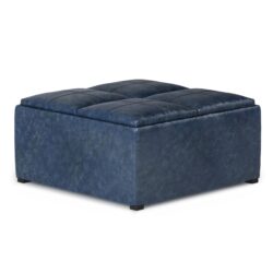 Avalon - Square Coffee Table Storage Ottoman - Denim Blue