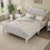 Full Size Traditional Style Solid Bed Frame With Upholstered Tufted Headboard, No Box Spring Needed - Antique White - Image 2