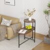 Small Coffee Tables 2 Tier Modern Sofa Side Table With Wood Storage Shelf Living Room End Tables Nightstands - Walnut Brown - Image 5