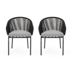 Outdoor Accent Chair With Rope Weave And Metal Frame (Set of 2) - Gray