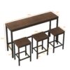 Modern Design Long Dining Table Set With 3 Stools - Dark Brown - Image 3