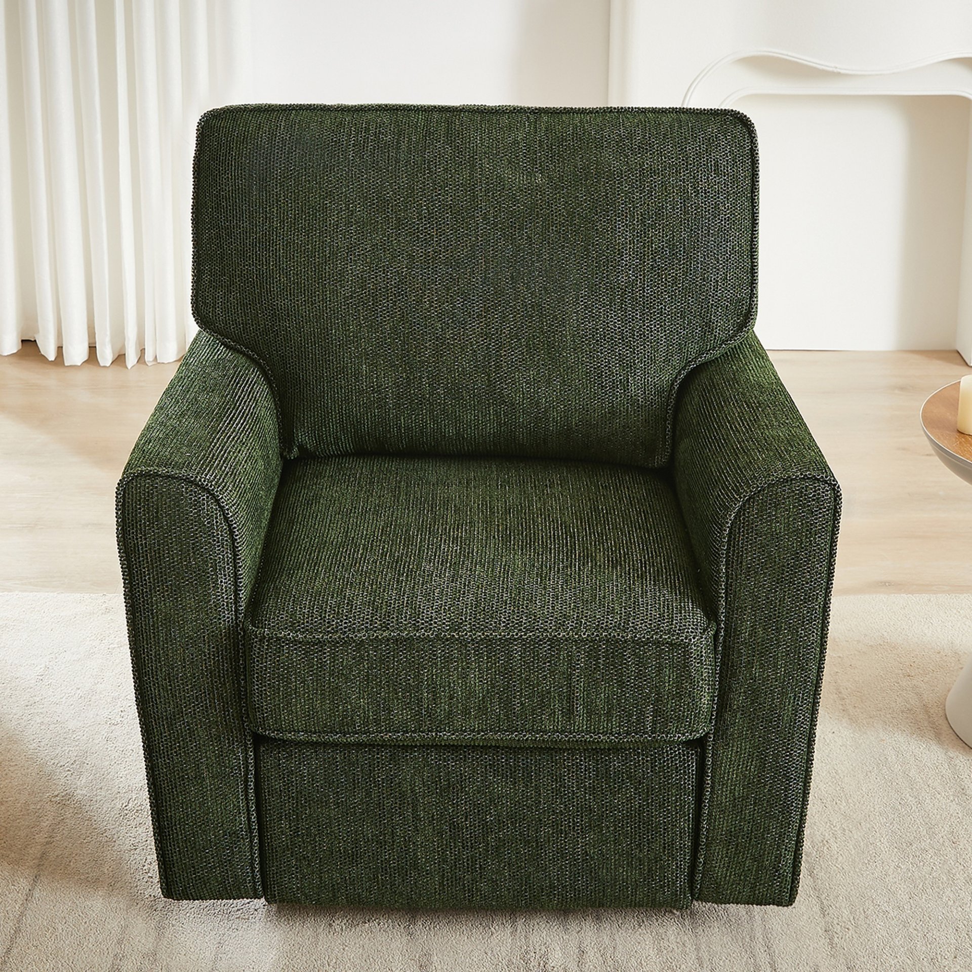 360° Swivel Chair Accent Barrel Armchair With Side Pockets, Chenille Upholstery, Compact Size - Green - Image 10