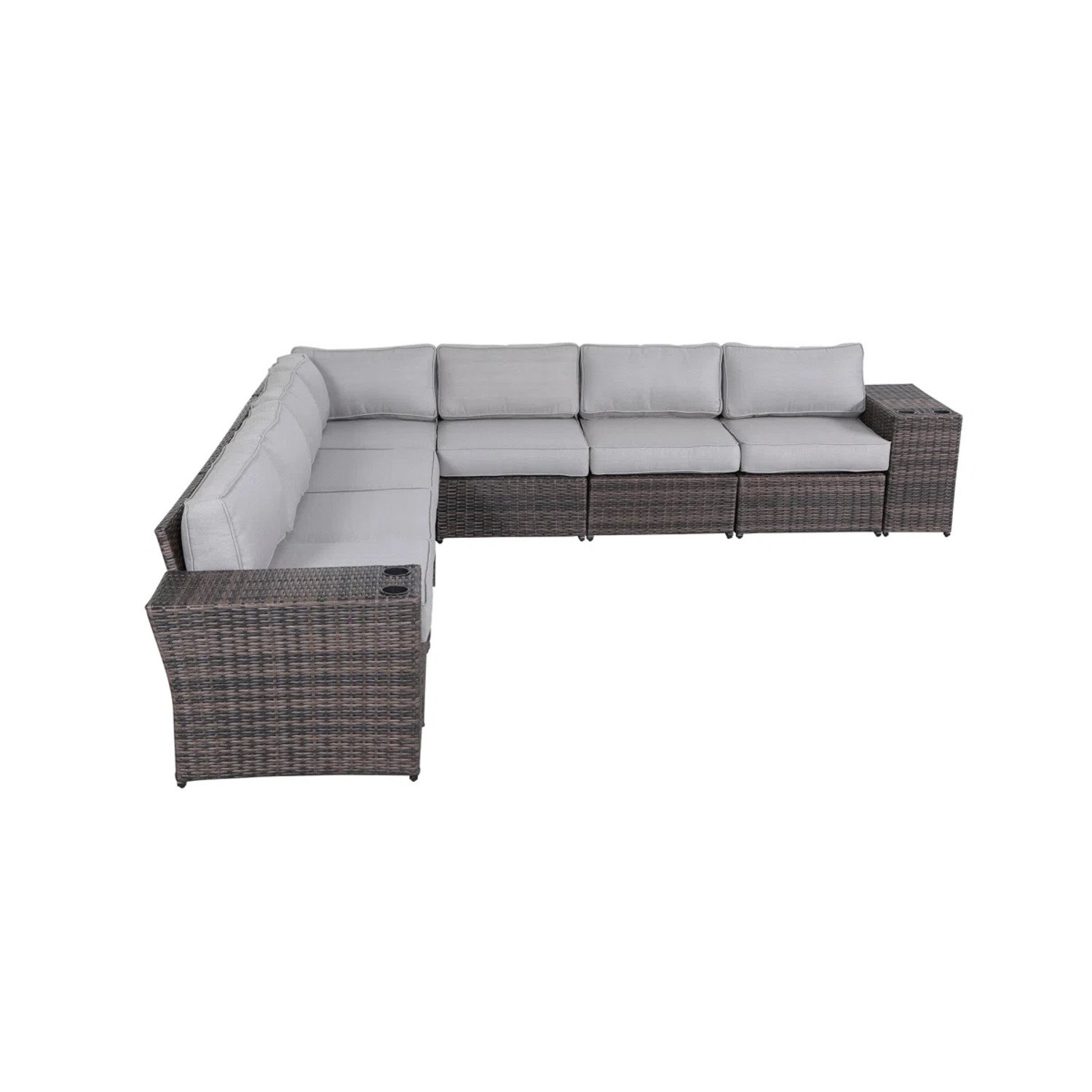 Rattan Sectional Sofa Set With 15 Cushions, 9 Piece Modular Outdoor Seating For Patio Or Garden - Espresso - Image 5