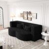 Modern Floor Sofa With 2 Pillows, Convertible Teddy Fabric Foam Filled Sleeper Sofa Bed, Full Size Folding Mattress For Living Room Guest Bed, Playroom, No Assembly Required - Black - Image 7