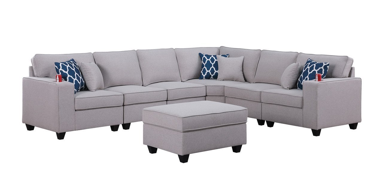 Cooper - 7 Piece Reversible L-Shape Sectional Sofa & Comfort Ottoman And Cupholder - Light Gray - Image 4
