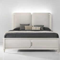 Laveda - Boucle Queen Bed With LED - Light Gray / White