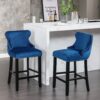 Contemporary Velvet Upholstered Wing-Back Barstools With Button Tufted Decoration And Wooden Legs, And Chrome Nailhead Trim, Leisure Style Bar Chairs, Bar Stools (Set of 4) - Blue - Image 14